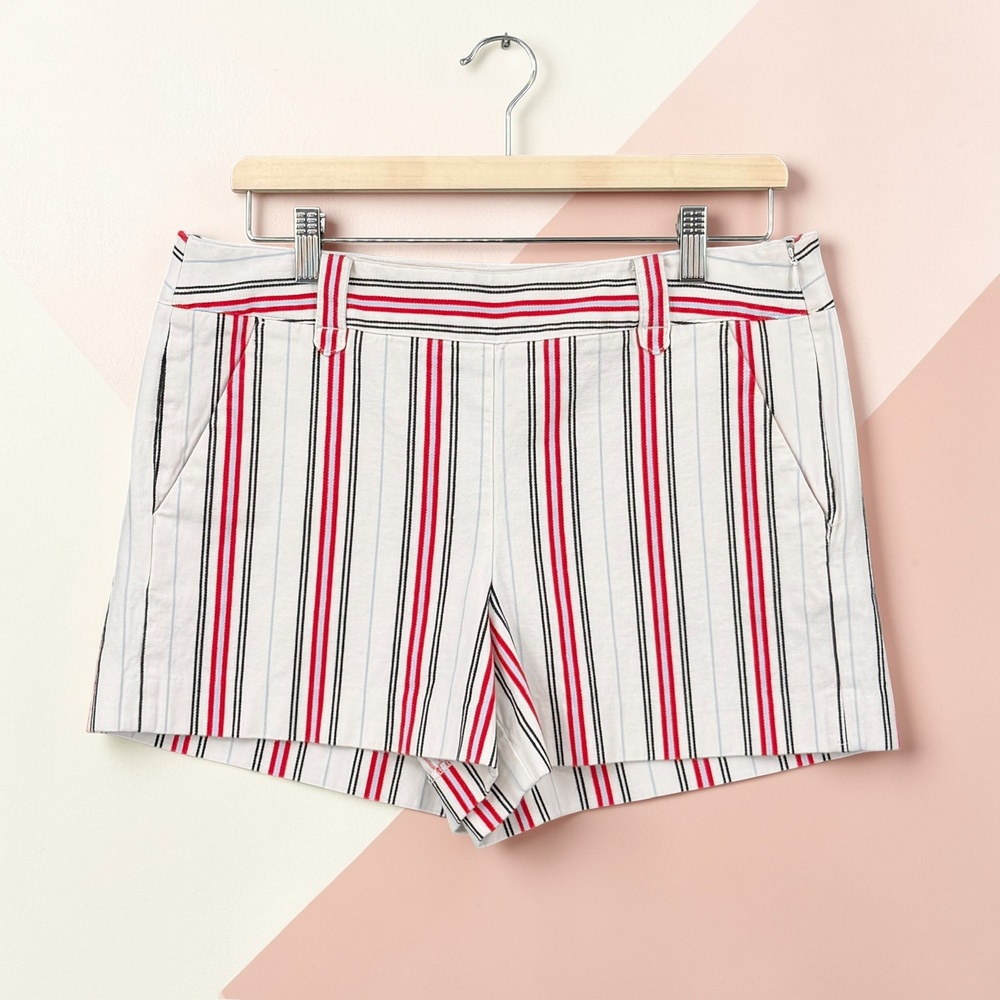 LOFT Red Striped Linen Look Cotton Blend Nautical Shorts Size 8